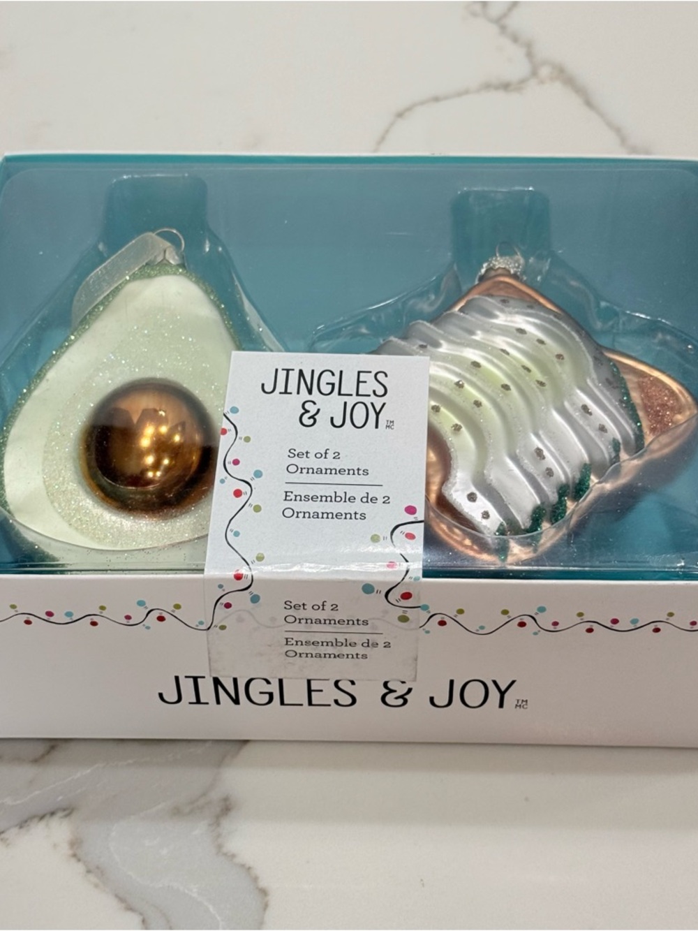 Jingles & Joy Avocado and Avocado Toast Christmas Ornaments Set New
